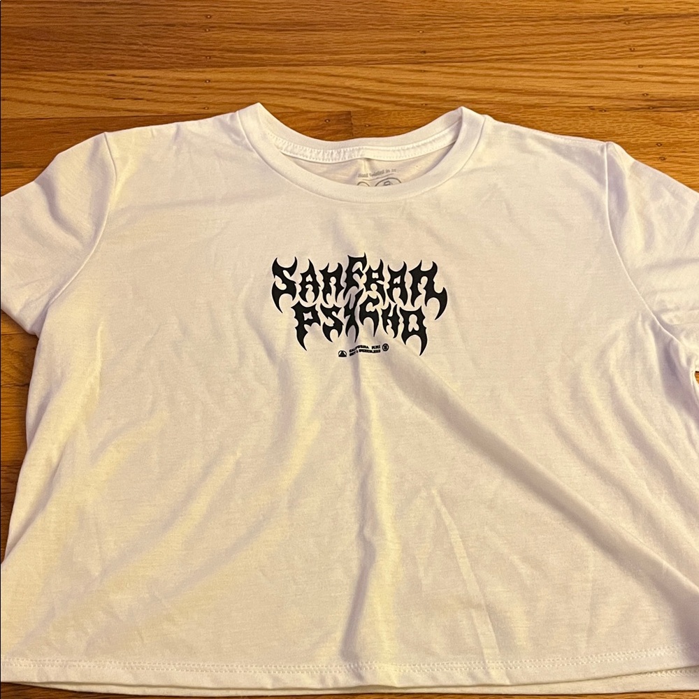 San Franpsycho White Graphic Cropped T-Shirt